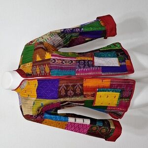 Sudka Vintage Reversible 100% Silk Vibrant Color Quilted Patchwork Jacket Size L